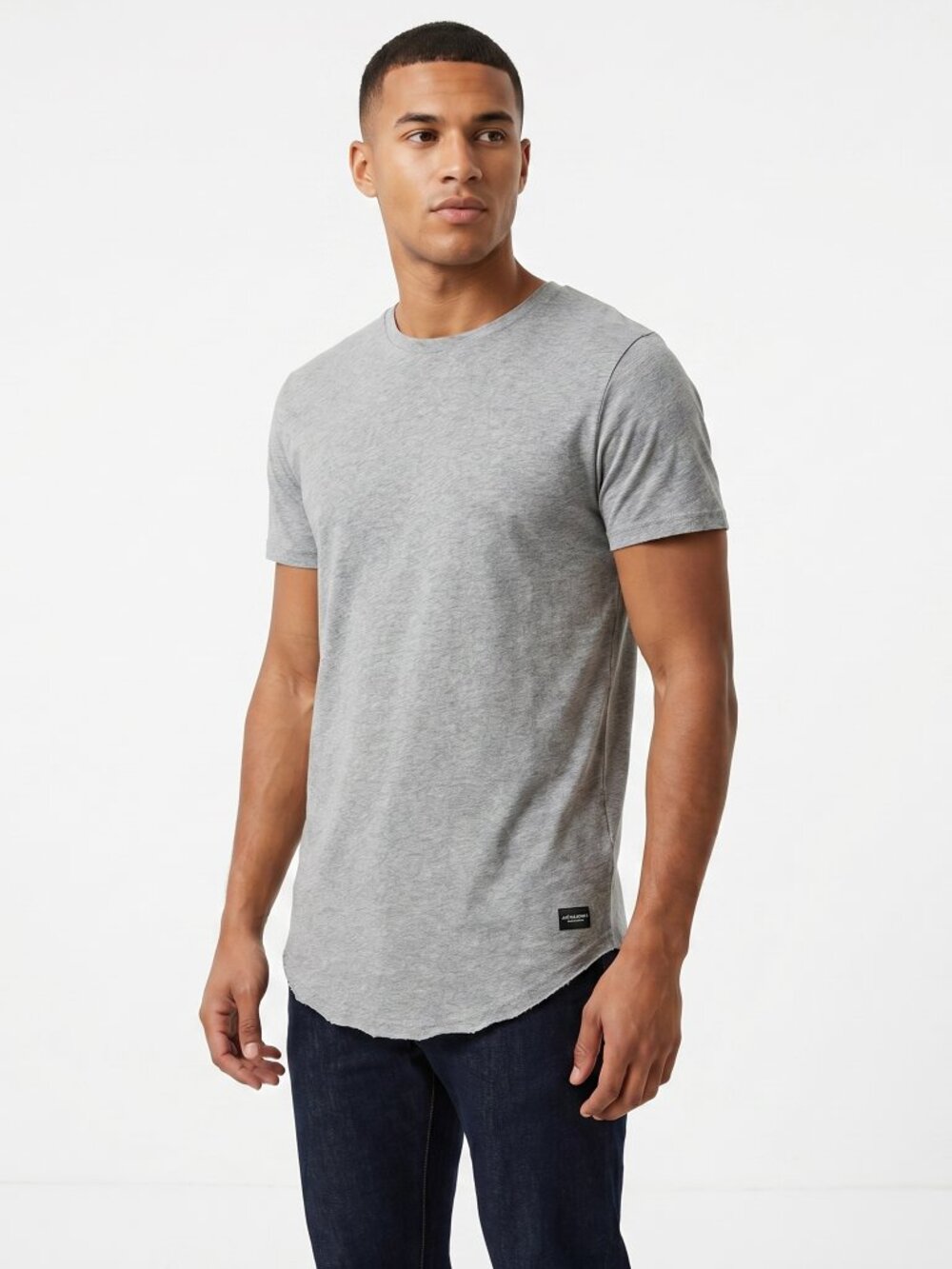 *Jack & Jones Grey Curved Hem T-Shirt